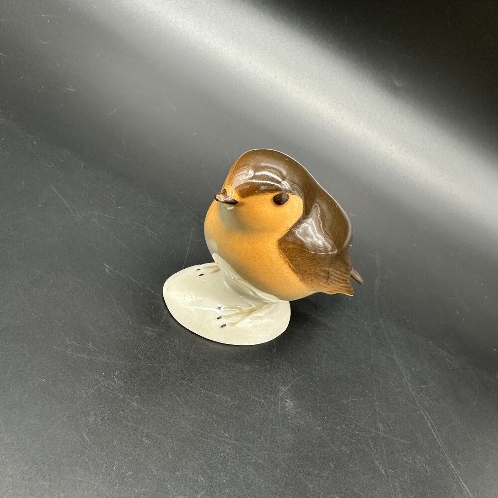 Vintage Lomonosov Robin Figurine USSR Tan Orange Brown Porcelain Bird Decor